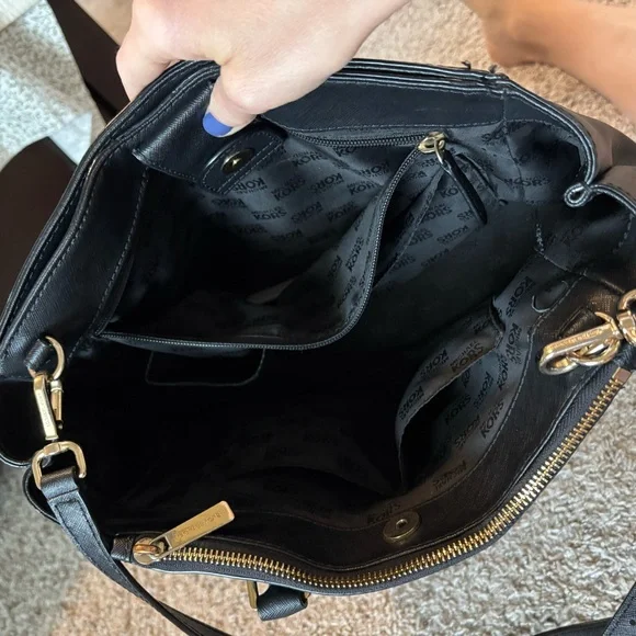 Michael Kors Black Satchel Purse Handbag with Gold Accents Tote Medium Classic - Picture 8 of 9